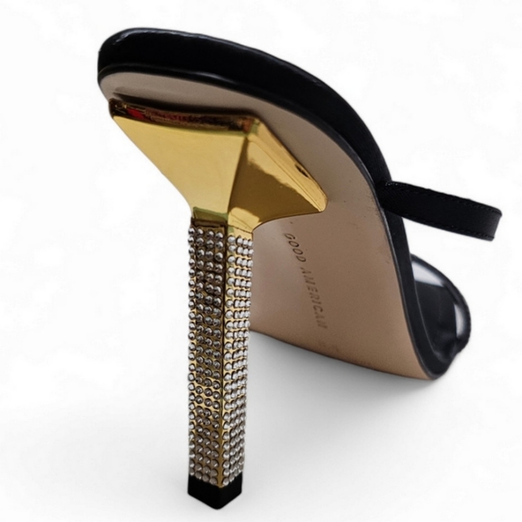 GOOD AMERICAN Shoes Satin Rhinestone Strappy Sandals Heels Womens 8.5 - Picture 4 of 5